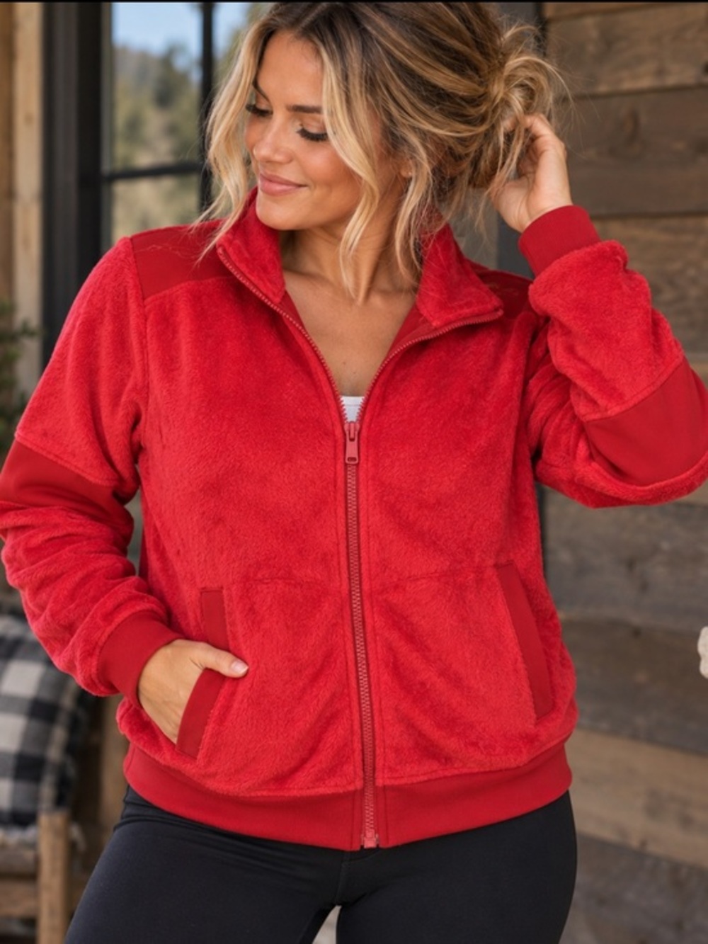 Warrior by Danica Patrick Red Fuzzy Full Zip Jacket Size 1X